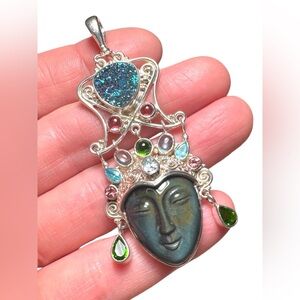 Sajen sterking 925 fiber optic multi gemstone Bali handmade GODDESS pendant